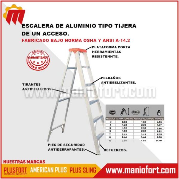 Escalera de aluminio tipo tijera de un acceso